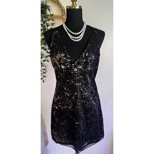 Free People Intimately | Gold Rush Black Sequin |Slip Dress | Prom| Glam |